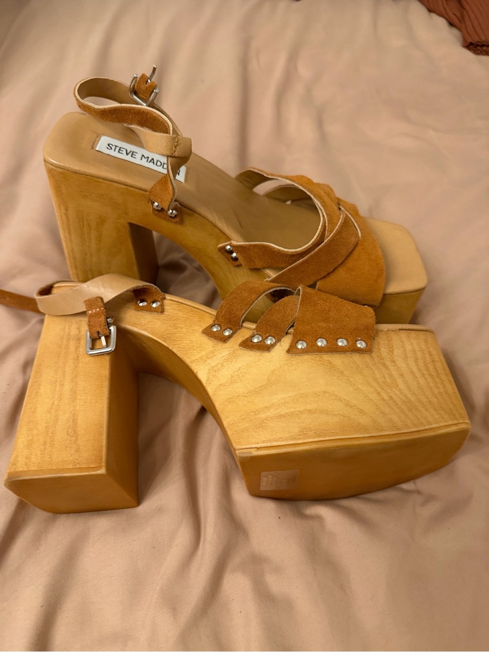 Steve Madden Cognac Suede Platform Sandals